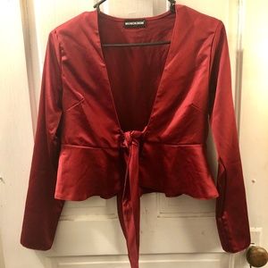 Silky Red Tied Flared Top